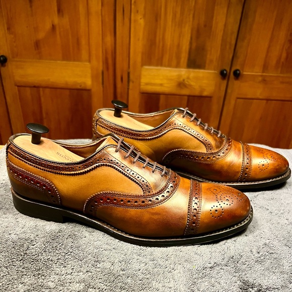 Allen Edmonds Strand Men's Leather Cap-Toe Oxfords Sz 9D Walnut w/ Patinas USA - Picture 5 of 9